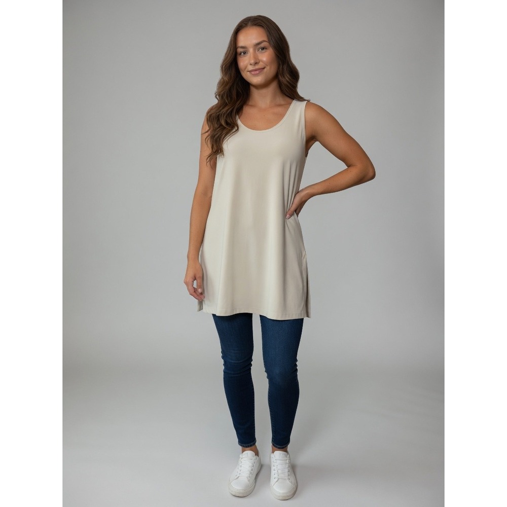 Sympli Womens Go-To Tank Top Tunic Beige Scoop Neck‎ Side Slits Size 10 Canada
